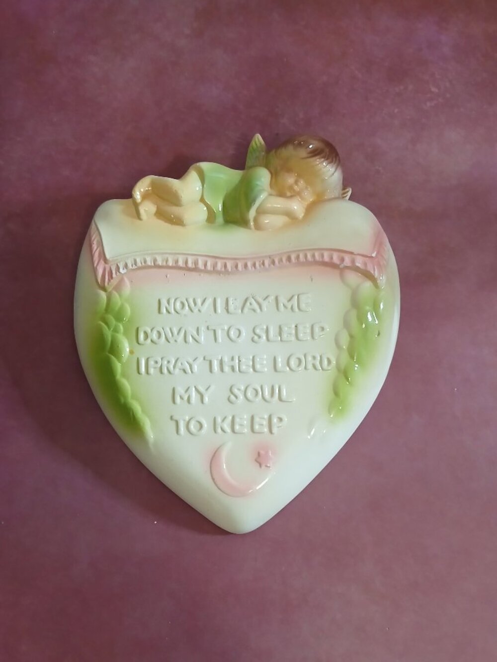 Mid-Century Chalkware Plaque-Sleeping Child and Prayer-Pastel